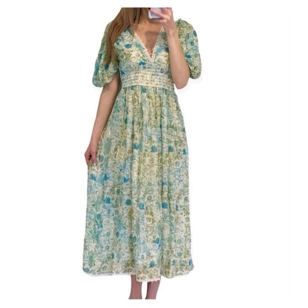 Rococo Sand Elan Blue Floral  Midi Dress X-Small
